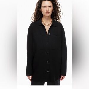 Aritzia Black Button-Front Collared Knit Cardigan